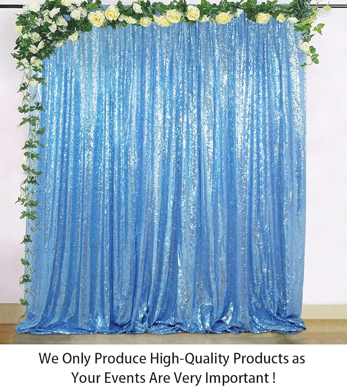 ShinyBeauty Baby Blue Sequin Backdrop Curtain | 2 Panels 5FTx10FT Glitter - Image 2