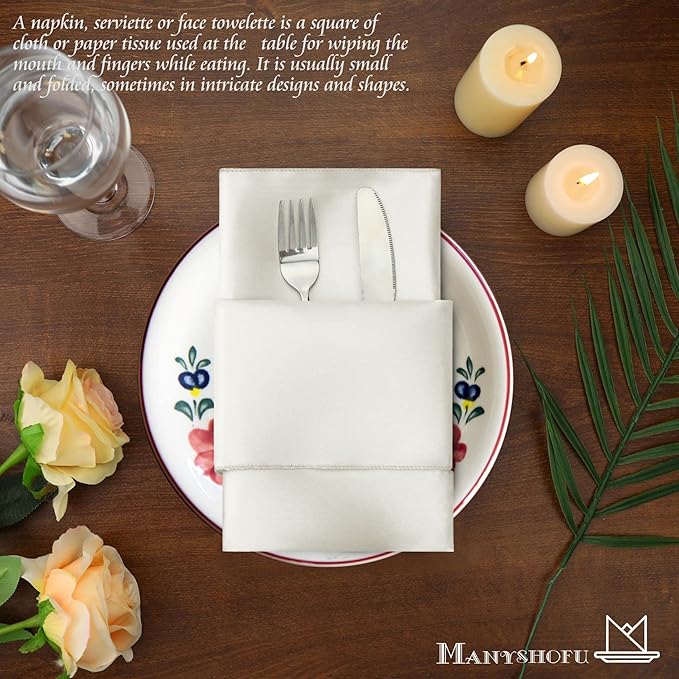 Manyshofu 50 Pieces Ivory White Satin Napkins - Image 5