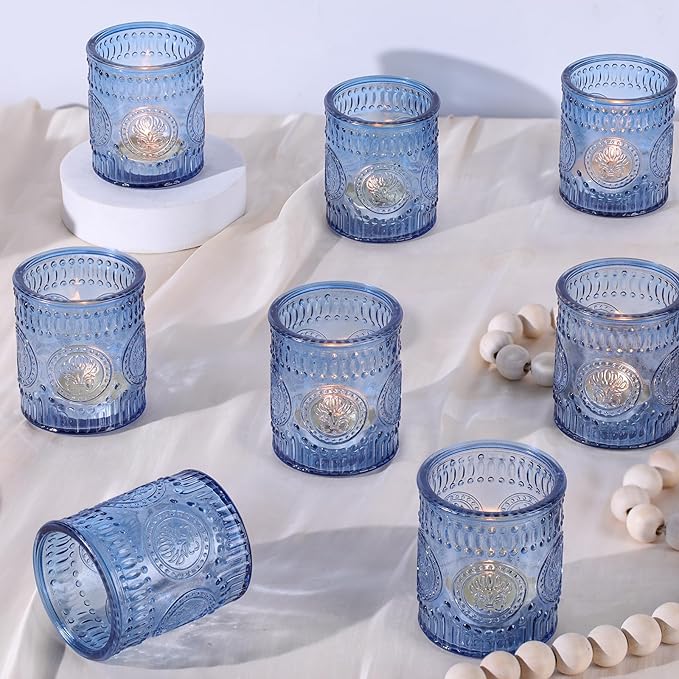 24 Pcs Blue Votive Candle Holders, Glass Tealight Candle Holders by MATAHUMbeyourbetterchoice