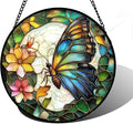 Stained Glass Window Hanging, Butterfly Flower Sun Catchers Diamond Glass Panel by DASTOLL