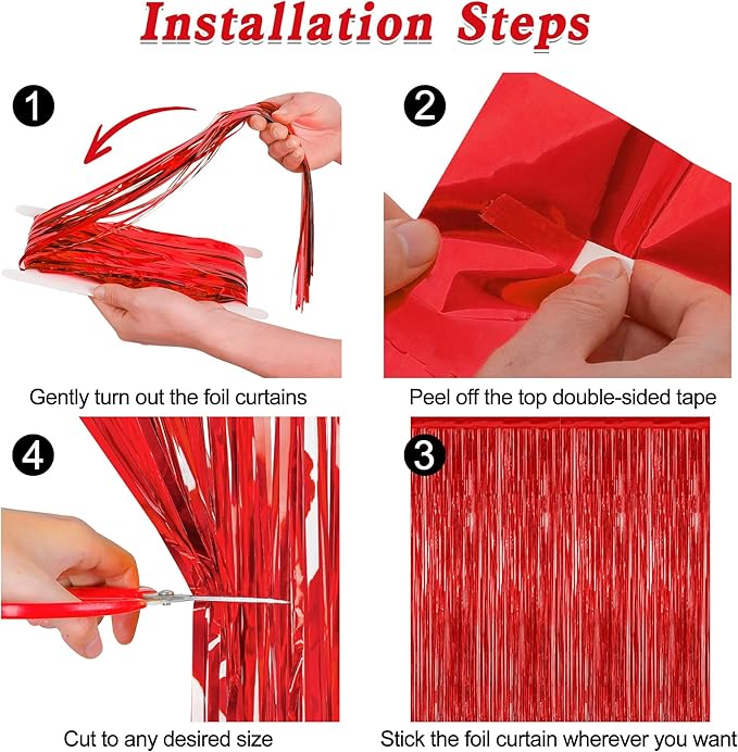 2 Pack Red Tinsel Backdrop, 3.28 FT x 7.05 FT Fringe Curtains, Wedding Photo - Image 3
