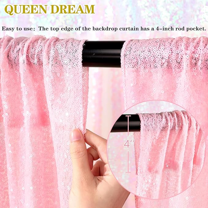 Backdrop Curtain Sequin Fabric 6 Pcs 2ftx8ft Pink Sequin Curtains Backdrop - Image 6