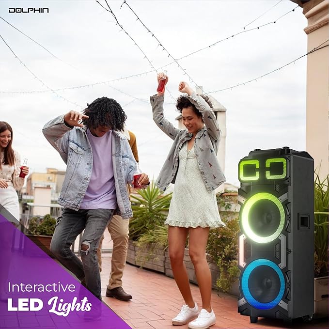 Dolphin High-Power Portable Party Bluetooth Speaker – Wooden Cabinet, LED Lights - Image 3