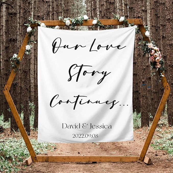 Our Love Story Continues Backdrop Custom Tapestry by DEVONDESIGN