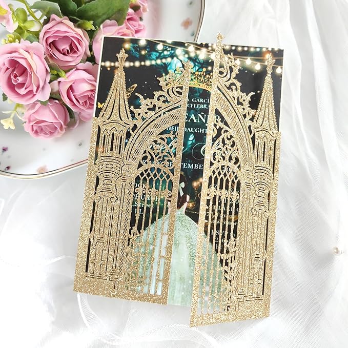 20PCS Laser Cut Wedding Invitations, Wedding Invitation Card Pocket, Quince - Image 6