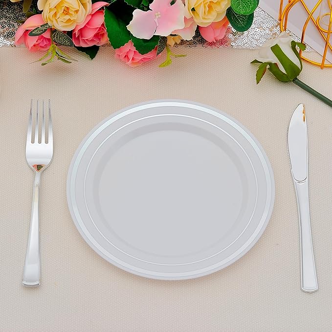 200pcs Silver Dessert Plates - Image 5