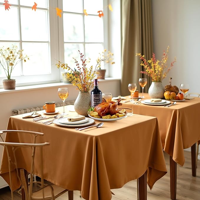 sancua Thanksgiving Square Tablecloths 85x85 Inch Bronze, 2 Pack - Image 3