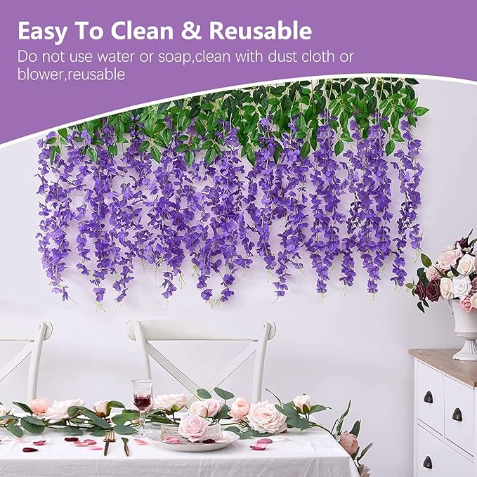 12 Pack Purple Wisteria Hanging Flowers, 3.44 Ft Fake Hanging Flowers, - Image 4