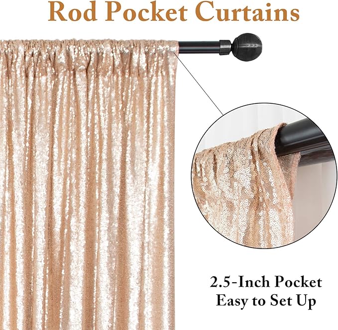 ShinyBeauty Champagne Backdrops 2 Pieces Sequin Curtains 4FTx7FT Photograph - Image 4