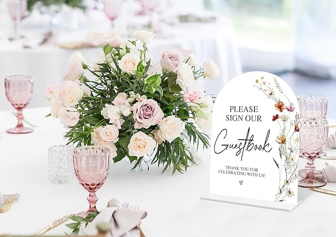 Boho Floral Please Sign Our Guestbook Sign, 6 x 8 Inch White Arch Acrylic - Image 5