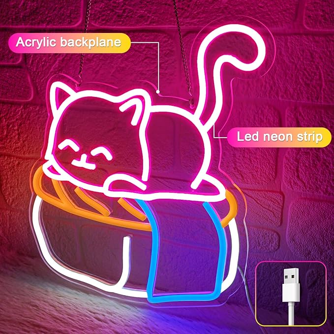 Cute Sushi Cat Neon Sign for Bedroom, Light Up Cat Sign for Pet Store Wall Decor - Image 2