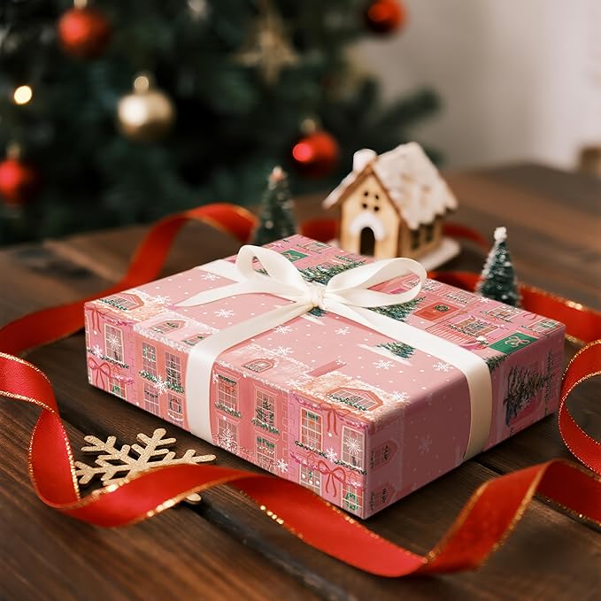 LeZakaa Pink Christmas Wrapping Paper Roll - Image 6