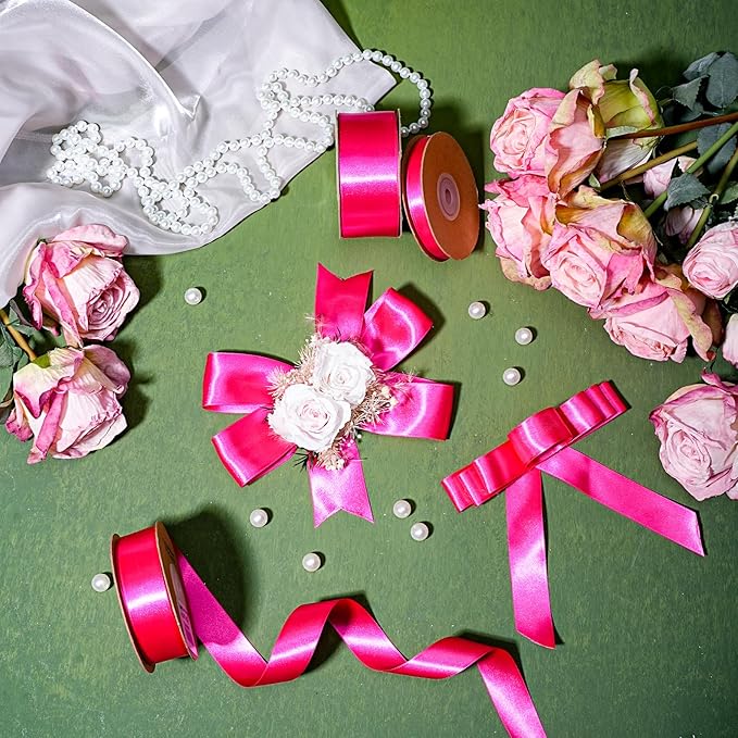 LaRibbons Hot Pink Satin Ribbon 3/8 Inch 25 Yards Luxury Double Faced Hot Pink - Image 2