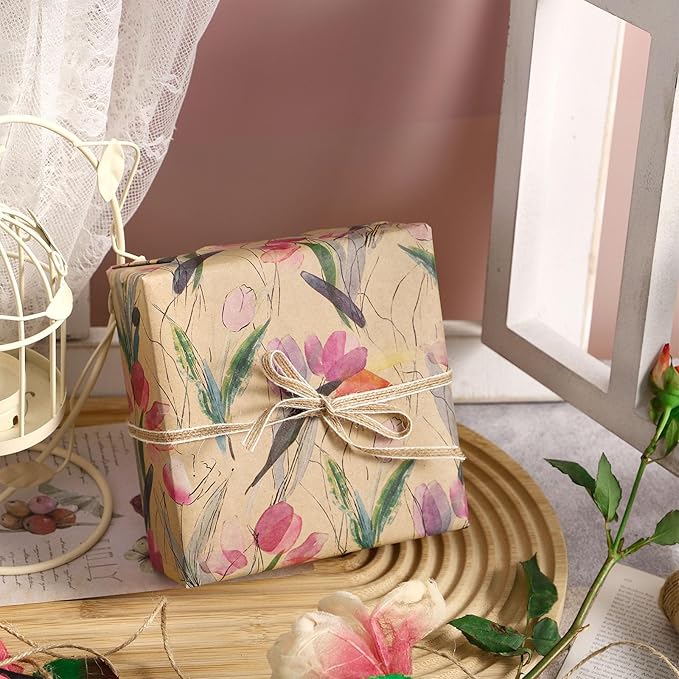 RUSPEPA Tulips Floral Wrapping Paper Roll, Watercolor Gift Wrap, Mini Roll - Image 3