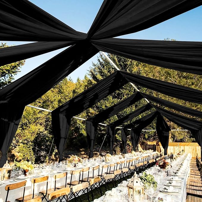 6 Panels Black Ceiling Drapes for Wedding 5ftx30ft Chiffon Fabric Arch Draping - Image 7
