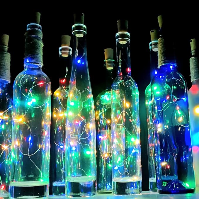 Wine Bottle Lights with Cork 15Pack 10 LED 40 Inches Battery Operated Silver - Image 7