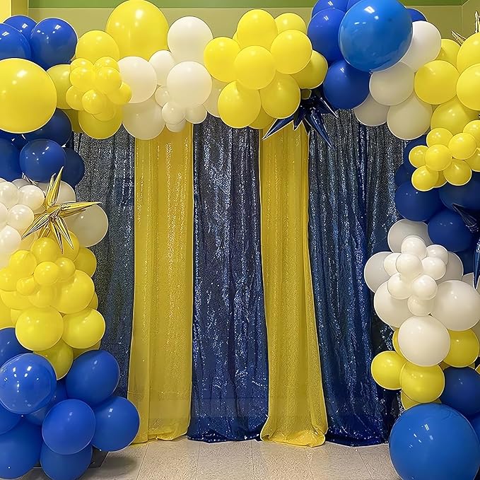 ShinyBeauty Sequin Backdrop Yellow and Royal Blue Backdrop Set of 4, 2FTx8FT - Image 3