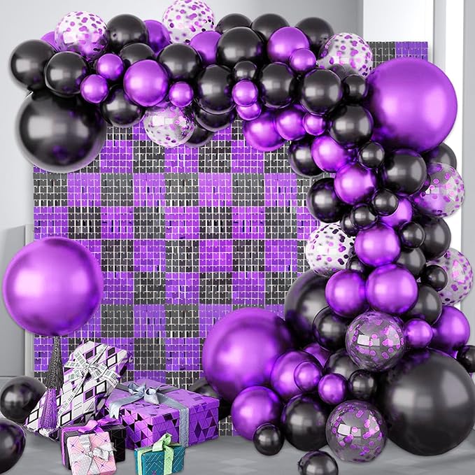 12PCS Black Purple Shimmer Wall Backdrop, Square Sequin Photo Backdrops Panel - Image 6