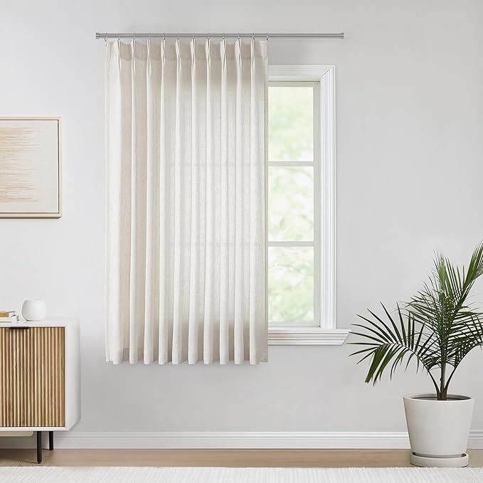 Vision Home Natural Pinch Pleated Semi Sheer Curtains Textured Linen Blended by VisionHome