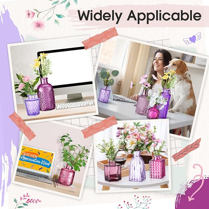 Yaomiao 30 Pcs Vases Bulk Colored Flower Glass Vases Bud Vintage Colored Glass - Image 5