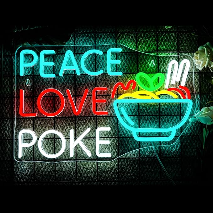 Looklight Peace Love Poke Ramen Neon Sign, Noodles Led Lights Neon Lights - Image 2