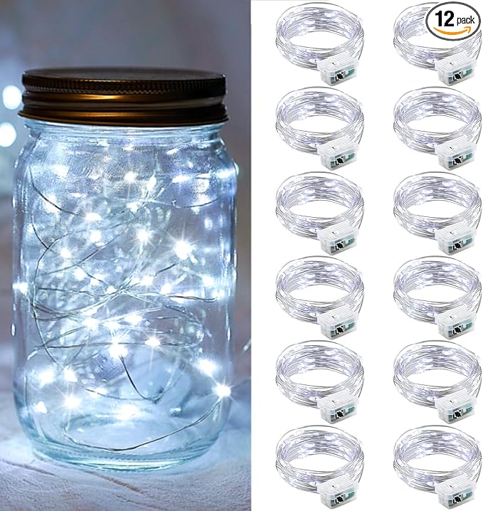 12 Pack White Fairy Lights 7Ft 20 LED Twinkle String Lights 3 Modes Battery by chzk