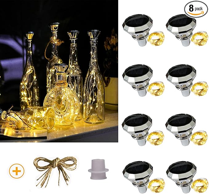 Upgraded Solar Diamond Shaped Wine Bottle Lights, 8 Pack 20 LED Fairy Lights by OSTRITEC