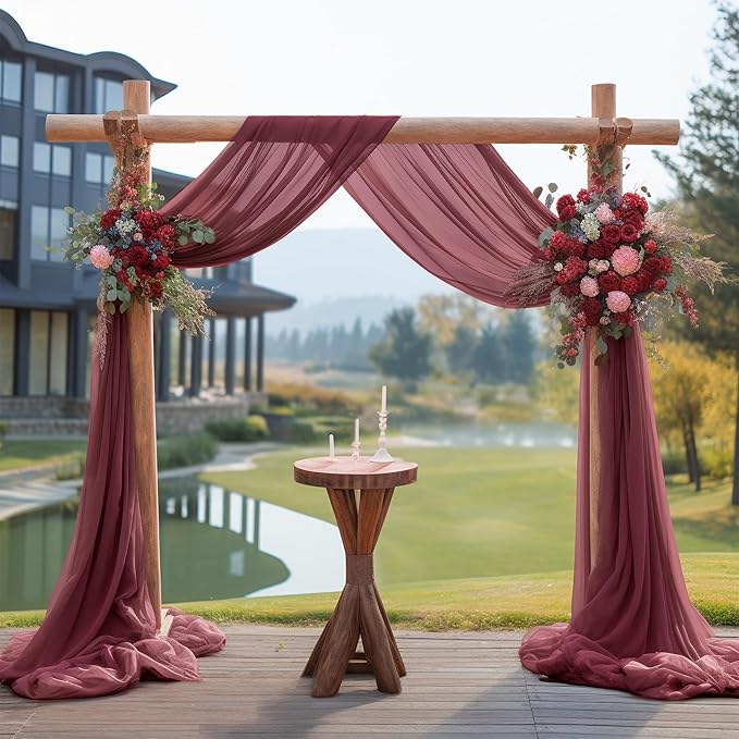 Arch Drapes for Wedding Arch Draping Fabric Burgundy Sheer Backdrop Curtain for - Image 6