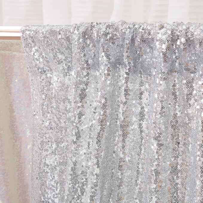 Poise3EHome 5FT x 7FT Silver Sequin Photography Backdrop Curtain - Image 5