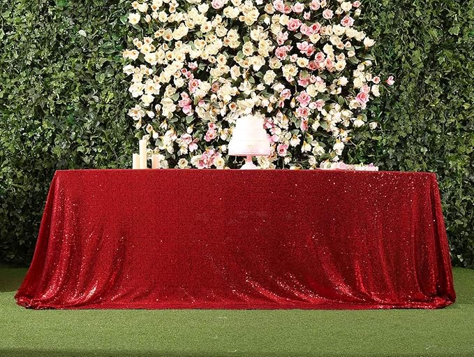 SquarePie Sequin Tablecloth 90 x 132 Inch Red Sparkly Table Linen - Image 8