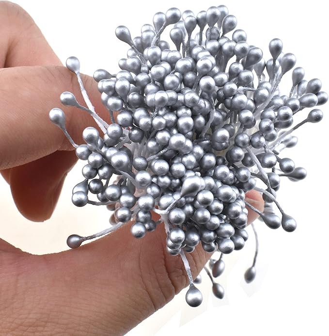 HAHIYO 700Pcs 3mm Silver Pearl Double Heads Pistil Hand-Made Artificial Pistil - Image 4