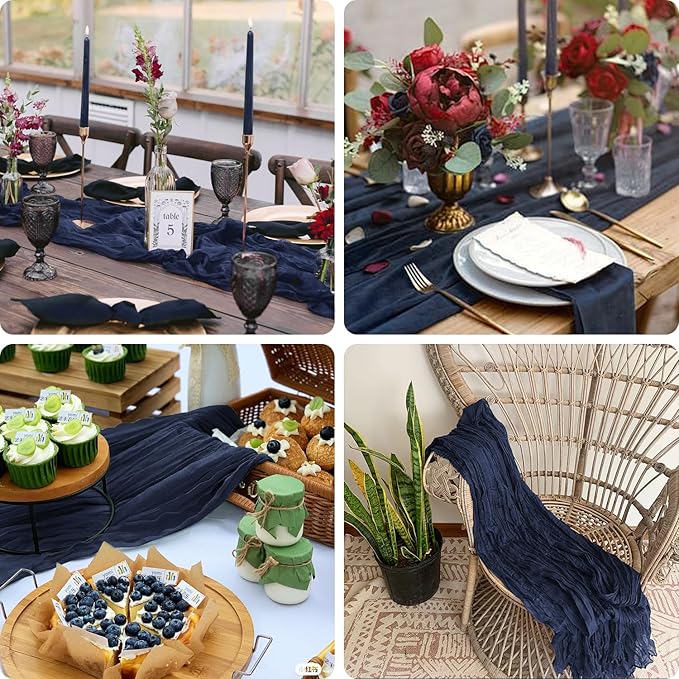 3 Pack Navy Blue Cheesecloth Table Runner 10FT Boho Gauze Cheese Cloth Table - Image 5