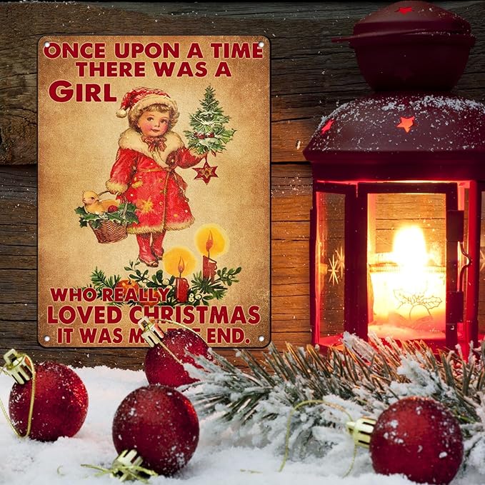 Vintage Christmas Metal Tin Sign ​​Once Upon A Time Girl Loved 80s Christmas - Image 5