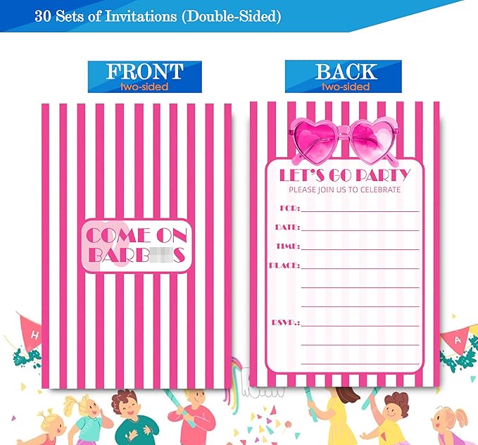 Pink Girl Birthday Invitations for Girls, Girls Pink Birthday Party Invitaions - Image 6