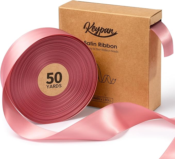 Pink Satin Ribbon 1-1/2 Inch x 50 Yards Double-Faced Valentines Ribbons by Keypan