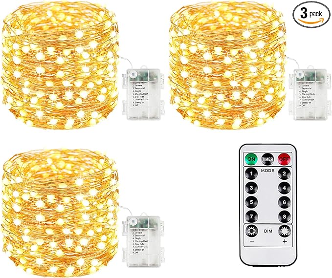 3Pack 99Ft 300LED Fairy Lights Battery Operated by BHCLIGHT