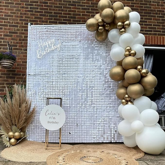 Qcity Matte White Sequin Wall Backdrop 30PCS, Square Sequin Glitter Backdrop - Image 6