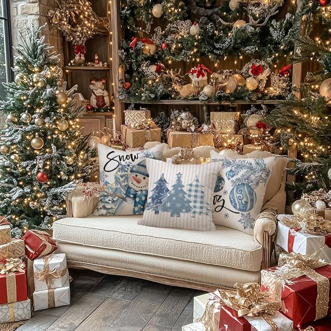 GEEORY Winter Christmas Throw Pillow Covers 18 x 18 Inch Set of 4, Xmas Trees - Image 4
