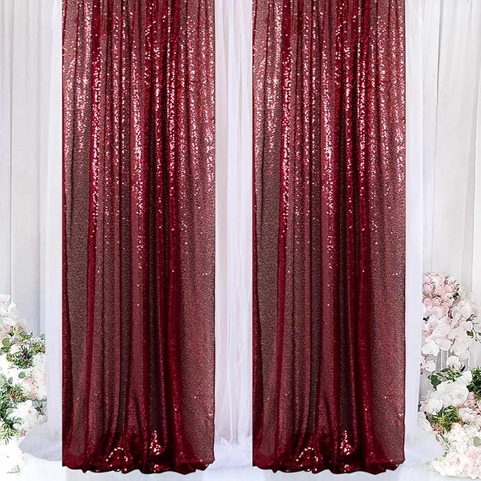 ShinyBeauty Sequin Curtains Panels Burgundy Backdrop Curtain 4 Pieces - Image 3