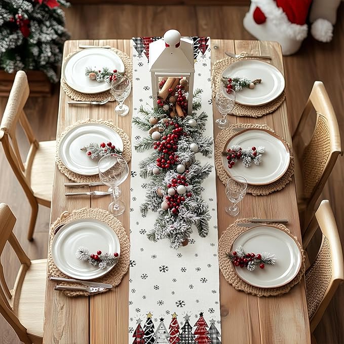 GEEORY Christmas Table Runner 13x108 Inch, Xmas Tees Snowflakes Holiday - Image 3