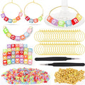 60 Sets DIY Wine Glass Charms – 780 Letter Beads 120 Gold Beads 60 Charm Rings by TMKEFFC
