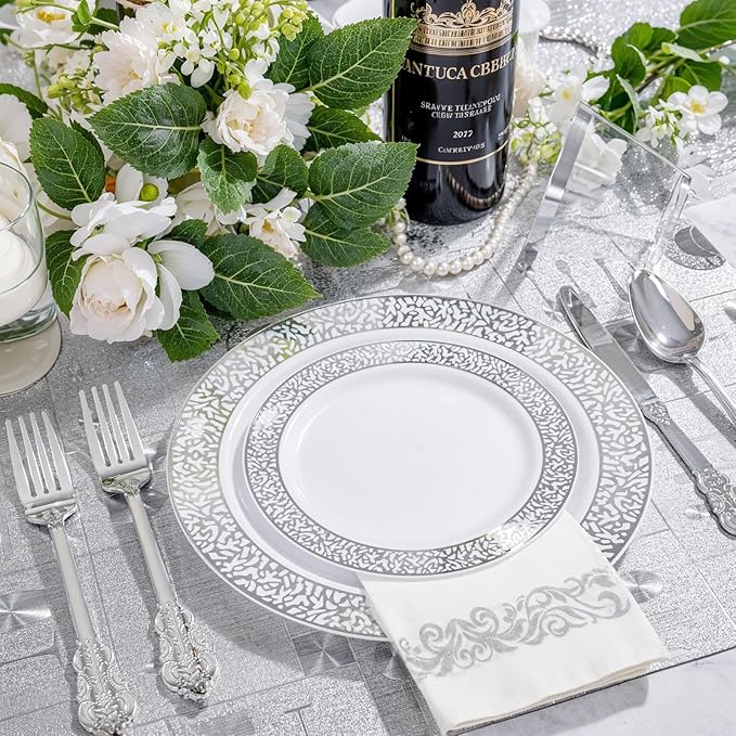 Festiva 350PCS Silver Plastic Dinnerware Set - Image 4