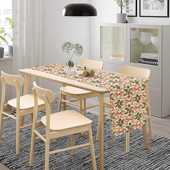 Christmas Table Runner, Xmas Holiday Bowknot Decor Table Cloth Kitchen Dining - Image 3
