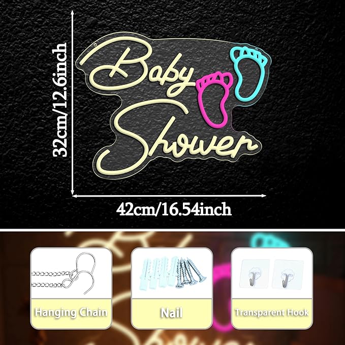 Baby Shower Neon Sign for Wall Decoration, Dimmable Oh Baby Neon Light for - Image 4