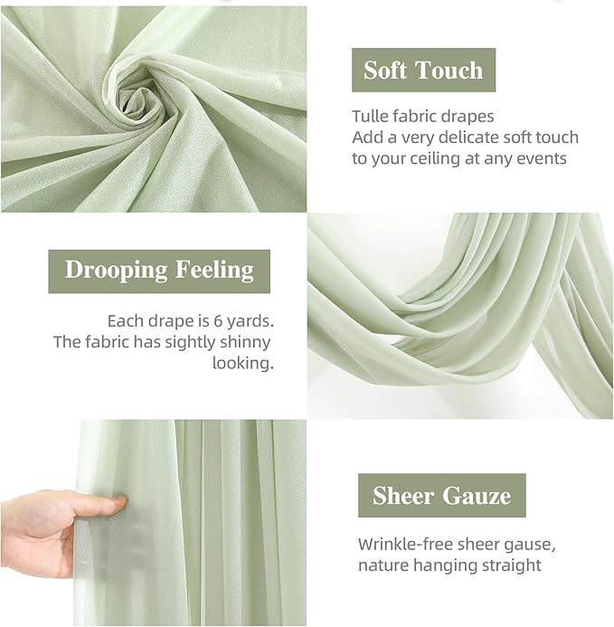 Wedding Arch Draping Fabric 2 Panels 19FT Sage Green Arch Drapes Sheer Backdrop - Image 2