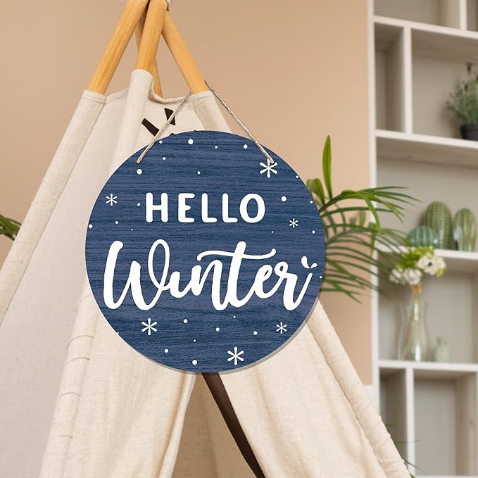 CGBHW Hello Winter Wooden Sign, Winter Wonderland Snowy Christmas Door Decor 12 - Image 5