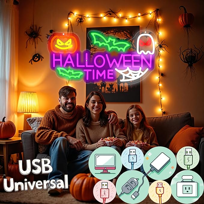 Halloween Time Neon Sign Ghost Decor Sign Spooky Neon Sign, Halloween Hanging - Image 3