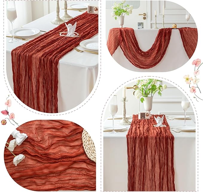 Sioloc Terracotta Table Cloth Cheesecloth Table Runner 10ft Rustic - Image 6