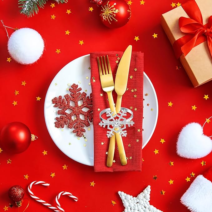Patelai 100 Pieces Snowflake Napkin Rings Thanksgiving Christmas Napkin Holders - Image 2