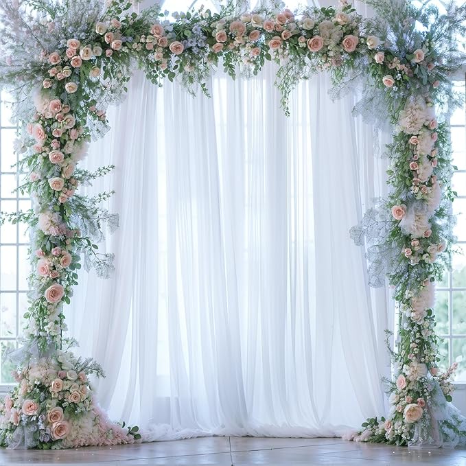 White Tulle Backdrop Curtain for Parties Wedding 10ft x 8ft Sheer Backdrop - Image 9